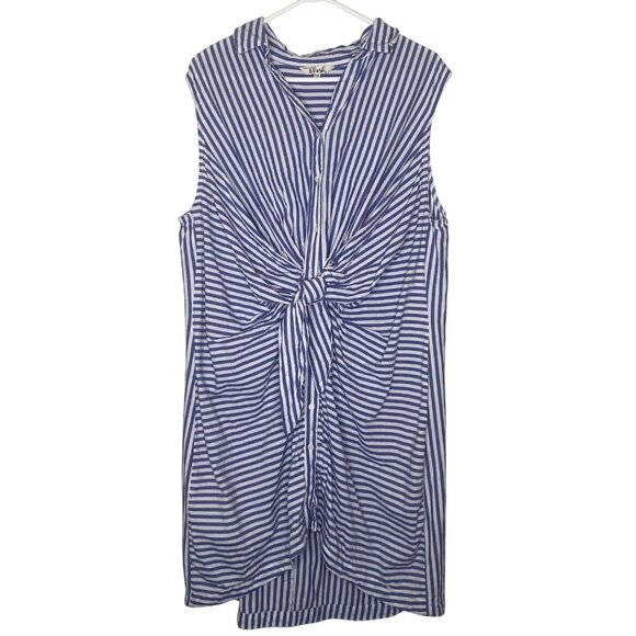 Hint Of Blush Dress Womens 2X Blue White Striped Sleeveless Button-Down - Picture 1 of 9